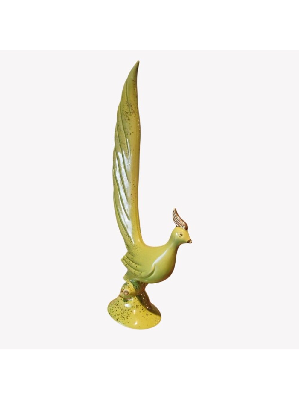 VTG MCM Long Tailed Pheasant Bird Figurine 16.5" Tall Avocado Green & Gold - Picture 2 of 11